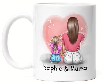 Mutter Tochter Tasse Muttertag Personalisiert Name und Frisur Mama und Tochter Geschenk Kinder Kaffeetasse Mütter Geschenk