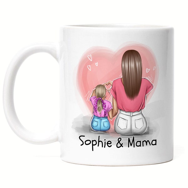 Mother Daughter Cup Mother's Day Personalized Name and Hairstyle Mom and Daughter Gift Kids Coffee Cup Mothers Gift