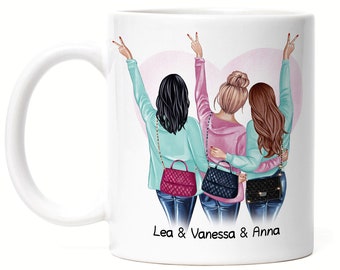 3 Freundinnen Tasse, Drei beste Freundin Tasse, beste Freundin Geschenk, Tasse personalisiert, personalisierte Tasse, Tasse beste Freundin