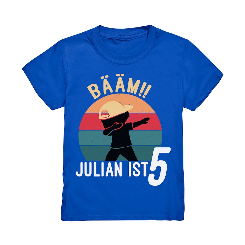 Bääm Geburtstagsshirt 3. 4. 5. 6. 7. 8. 9. Geburtstag Jungen T-Shirt mit Namen Personalisiert Motto Dabbing Kindergeburtstag Kinder Name Royal Blau