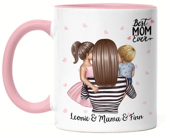 Mutter & Kind Tasse Personalisiert mit Namen Muttertag Sohn Tochter Baby Geburtstag Geschenk für die beste Mama Oma Individuelle Tasse