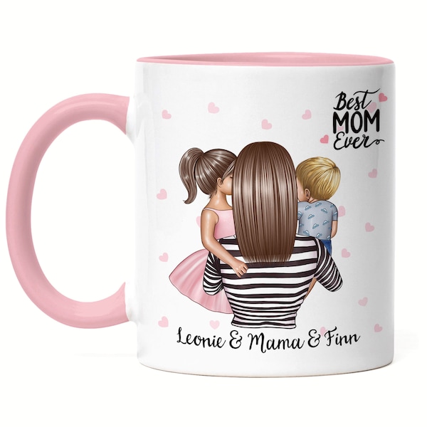 Mutter & Kind Tasse Personalisiert mit Namen Muttertag Sohn Tochter Baby Geburtstag Geschenk für die beste Mama Oma Individuelle Tasse