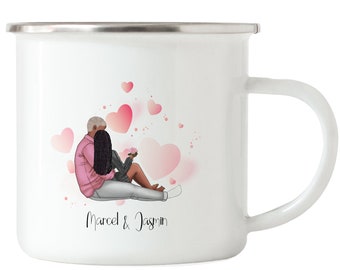 Couple Cup Enamel Personalized Valentine's Day Name for Him You Anniversary Gift Couple Friend Girlfriend Individual Couple Cup Gift