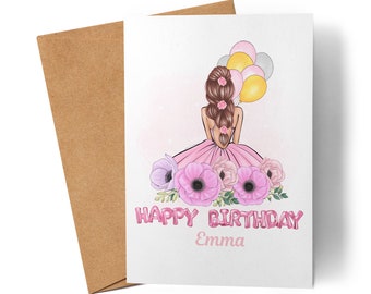 Individuelle Geburtstagskarte | Personalisierbares Geschenk für Mädchen und Frauen | Mit eigenem Namen | Für den 12. 14. 16. 18. Geburtstag