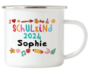 Schoolinschrijving 2024 Beker Emaille Zeggen Begin van School Cadeau Drinkbeker Emaille Naam Gepersonaliseerde Gewenste Naam Schoolkind Meisje Gewenste Naam