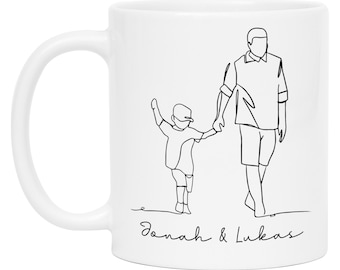 Mug Father and Daughter Son Line Art Personalized with Names of Dad & Son or Daughter Father's Day Gift Idea Family Kids