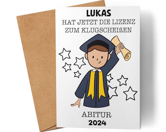 Abitur Karte Personalisiert Glückwunschkarte zum Abitur Abi Geschenk Schulabschluss Junge Sprüche Lustig Karte Prüfung Bestanden Abschluss