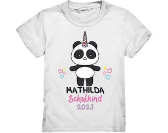 T-Shirt Einschulung Schulanfänger Panda Einhorn Schulanfängerin Geschenk Shirt Outfit Name Personalisiert Wunschname Schulkind Mädchen