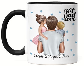 Vater & Kind Tasse Schwarz Vatertagsgeschenk Personalisiert mit Namen Vatertag Sohn Tochter Baby Geburtstag Geschenk für den besten Papa Opa