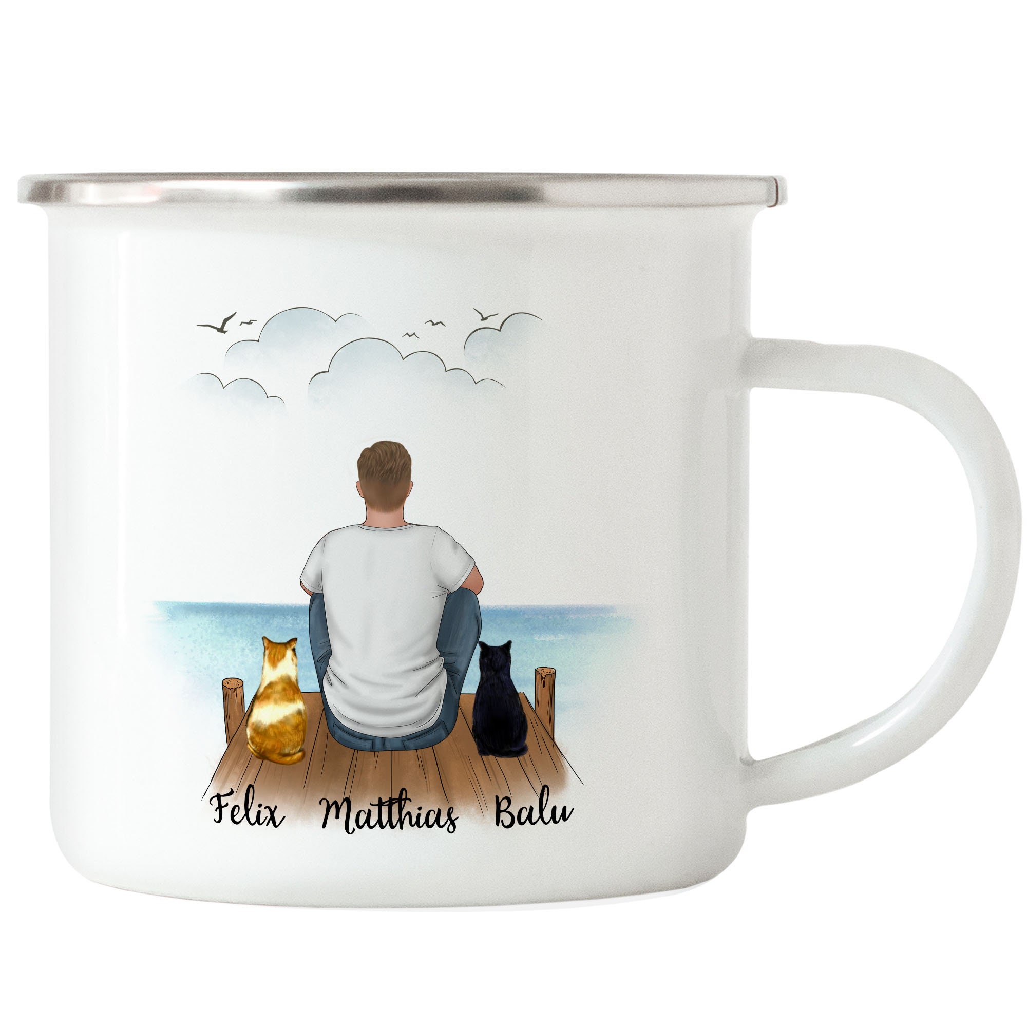 Taza de esmalte de papá gato, regalo personalizado para dueño de gato, amante de los gatos, gato, papá, ventilador de gato, motivo de gato, mascota