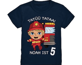 Feuerwehr Geburtstagsshirt 3. 4. 5. 6. 7. 8. Geburtstag Jungen T-Shirt mit Namen Personalisiert Auto Feuerwehrauto Motto Kindergeburtstag