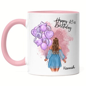 Birthday Mug Pink Girl Woman 18th Birthday Personalized Name Birthday Gift Individual 20th 25th 30th Birthday Eighteen