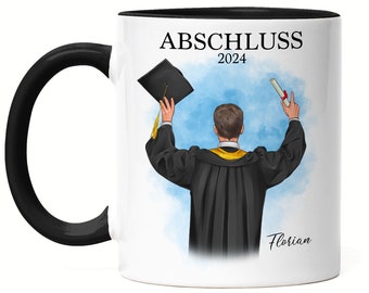 Bachelor Master Tasse Schwarz 2024 Abschluss Geschenk Personalisiert Name Absolvent Doktor Mann Herren Schulabschluss Abitur Abi