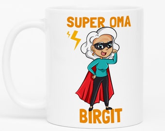 Super-Oma Tasse Personalisiert Oma mit Name und Omi als Superheldin Geschenk Geburtstag Muttertag Kaffeetasse Beste Oma der Welt Becher