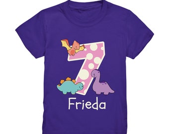 Dino Geburtstagsshirt 3. 4. 5. 6. 7. Geburtstag Mädchen T-Shirt mit Namen Personalisiert Dinosaurier Motto Kindergeburtstag Kinder Jungs
