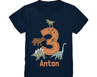 Dino Birthday Shirt 3rd 4th 5th 6th 7th Birthday Boys T-Shirt with Name Personalized Dinosaur Motto Children's Birthday Kids Boys Name