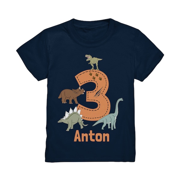 Dino Geburtstagsshirt 3. 4. 5. 6. 7. Geburtstag Jungen T-Shirt mit Namen Personalisiert Dinosaurier Motto Kindergeburtstag Kinder Jungs Name