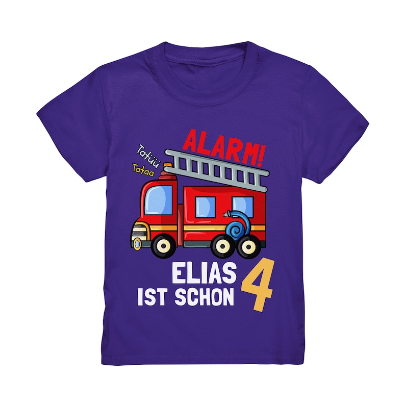 Feuerwehr Geburtstagsshirt 3. 4. 5. 6. 7. 8. Geburtstag Jungen T-Shirt mit Namen Personalisiert Auto Feuerwehrauto Motto Kindergeburtstag Indigo Blau