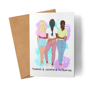 3 beste vrienden kaart gepersonaliseerde vriendinnen cadeau BFF vrienden vriendin zus vriendschap vriendschap kaart ontwerp