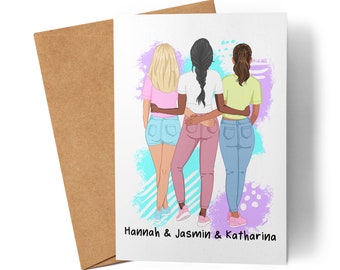 3 Beste Freundinnen Karte Personalisiert Freundinnen Geschenk BFF Friends Freundin Schwester Freundschaft Freundschaftskarte Gestalten