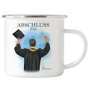 Bachelor Master Emaille Tasse 2025 Abschluss Geschenk Personalisiert Name Absolvent Doktor Mann Herren Schulabschluss Abitur Abi