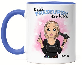 Tazza per parrucchiere blu, personalizzata, parrucchiere, parrucchiere, regalo per parrucchiere, compleanno, apertura aziendale, collega, fidanzata, nome e frase