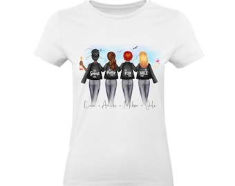 4 Copines T-shirt Femmes Personnalise Cadeau Name Quatre Meilleures Amies Meilleur Friends Cadeau d’amie sœur Personnaliser