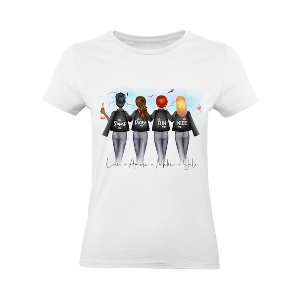 4 Freundinnen T-Shirt Damen Personalisiert Geschenk Name Vier Beste Freundinnen Best Friends Freundinnengeschenk Schwester Personalisieren