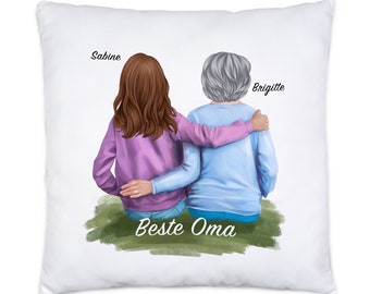 Oma Kissen inkl. Füllung Personalisiert Oma & Enkelin Tochter Besonderes Geschenk Muttertag Weihnachten Geburtstagsgeschenk Beste Oma