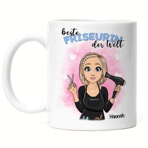 Taza de peluquero personalizada peluquero estilista peluquero regalo cumpleaños apertura de negocios colega novia con nombre y dicho
