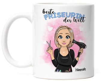 Tazza da parrucchiere personalizzata per parrucchiere, parrucchiere, regalo per compleanno, apertura aziendale, collega, fidanzata, con nome e scritta