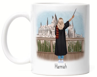 Taza de mago personalizada bruja mágica fantasía mágica idea de regalo de fanático con nombre para diseñarte a ti mismo graduación mujer soltera de secundaria