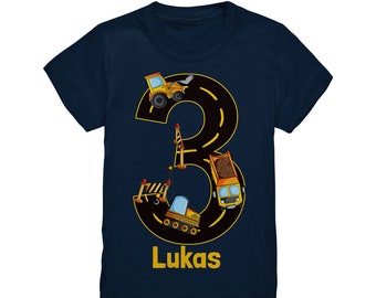 Bagger Geburtstagsshirt 3. 4. 5. 6. 7. 8. Geburtstag Jungen T-Shirt mit Namen Personalisiert Baustelle Motto Kindergeburtstag Kinder Name