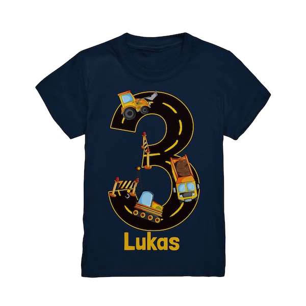 Bagger Geburtstagsshirt 3. 4. 5. 6. 7. 8. Geburtstag Jungen T-Shirt mit Namen Personalisiert Baustelle Motto Kindergeburtstag Kinder Name