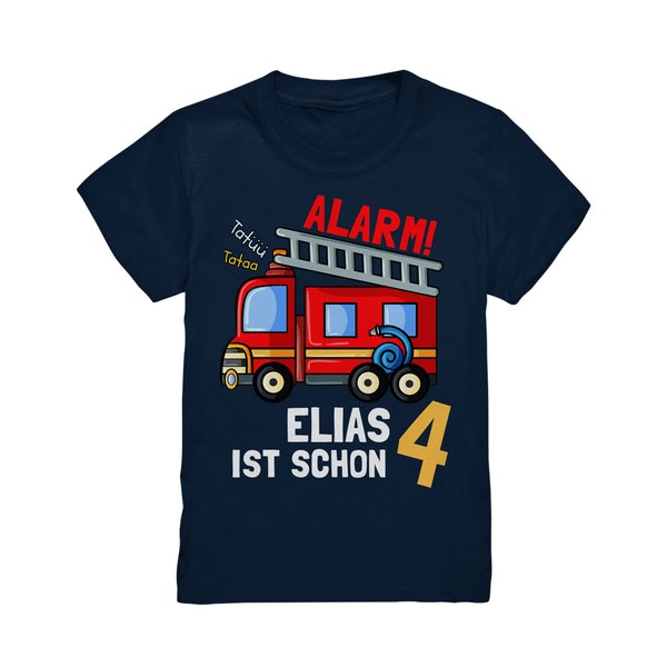 Feuerwehr Geburtstagsshirt 3. 4. 5. 6. 7. 8. Geburtstag Jungen T-Shirt mit Namen Personalisiert Auto Feuerwehrauto Motto Kindergeburtstag