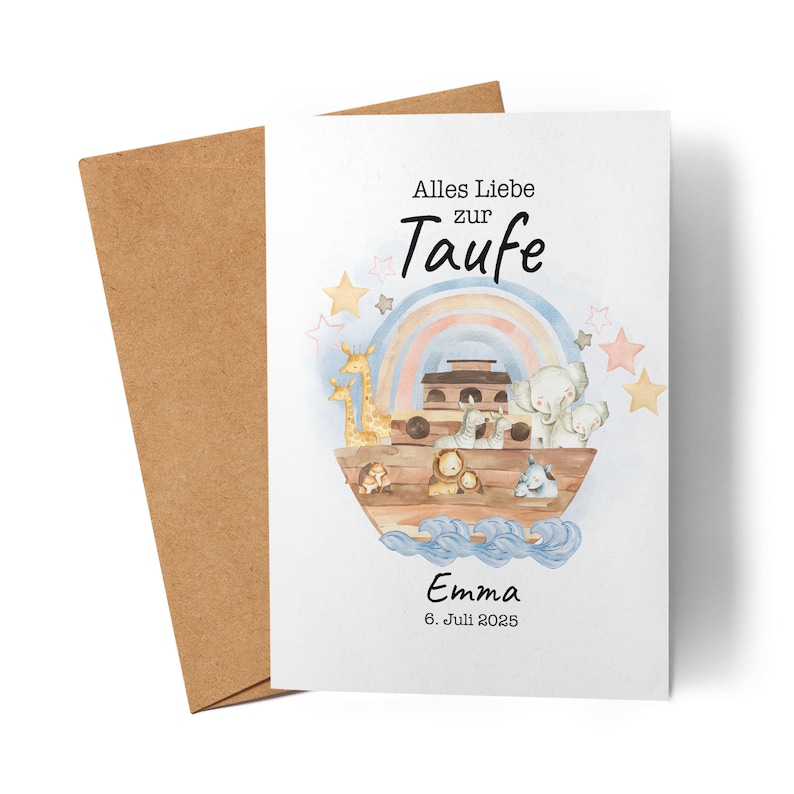 Taufkarte Personalisiert Arche Noah, Karte zur Taufe, Taufgeschenk, Karte Taufe personalisiert mit Namen, Taufgeschenk Patenkind 画像 5