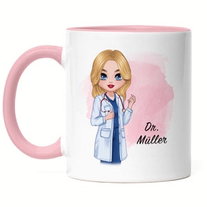 Tasse de docteur personnalisée rose | Cadeau d’étude de médecine | Avec nom pour les examens, félicitations pour les études de médecine, remerciement et cadeau d'adieu