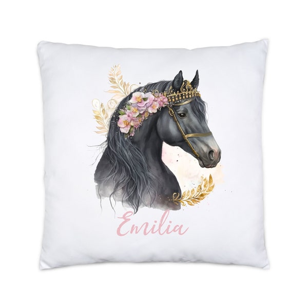 Pferde Kissen Personalisiert Mädchen Kinder Pony Pferdemädchen Geschenk Namenskissen mit Namen Pferdemotiv