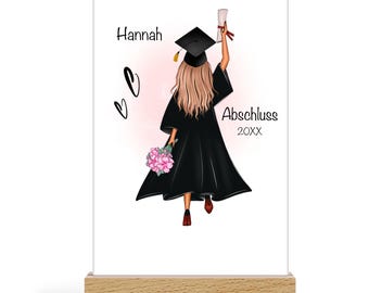 Bachelor's, Master's, High School Diploma 2025 Glass Picture Graduation Gift Personalized Name Graduate Doctorate Graduation Card, Acrylic Glass incl. Wooden Base