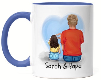 Father Daughter Mug Blue Personalized Father's Day Gift Dad Kids Baby Son Daughter Name Gift Coffee Mug for Fathers Father's Day Dad's Day