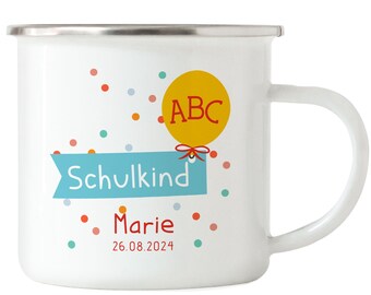 Tasse Emaille Schulkind Einschulung Schulanfang Geschenk Trinkbecher mit Name Datum Personalisiert Wunschname 1. Schultag Jungs Mädchen