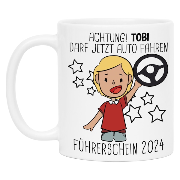 Führerschein Bestanden Tasse 2024 Personalisiert mit Name Führerschein Geschenk Fahranfänger Fahrschüler Führerscheinprüfung Jungs Herren