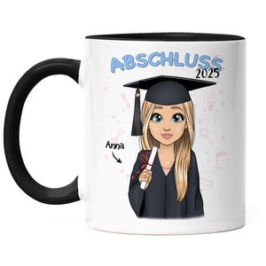Abschluss Tasse Schwarz Personalisiert | Geschenk zum Schulabschluss Abi Bachelor Master Frau | Abschlussgeschenk mit Name Absolvent Doktor