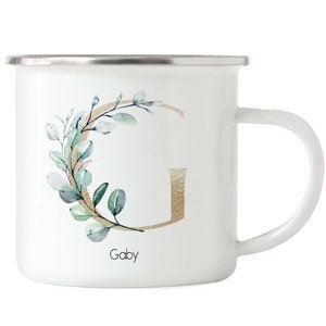 Emaille Tasse mit Buchstabe Namen | Personalisierte Kaffeetasse Namenstasse Anfangsbuchstabe Monogramm Initiale Individuell Buchstabentasse