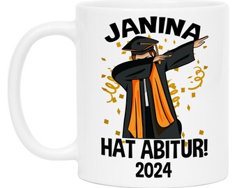 Tasse Abitur Dab Abschluss Abi 2024 Geschenk Schule Personalisiert mit Name Geschenkidee Kaffeetasse Jungen Mädchen Schulabschluss