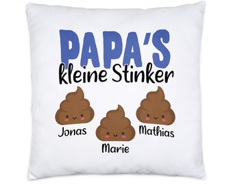 Papa's Little Stinker Pillow incl. Filling Funny Personalized Names Father's Day Poop Pile Gift Father Dad Kids Little