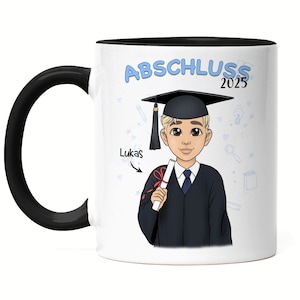 Abschluss Tasse Schwarz Personalisiert | Geschenk zum Schulabschluss Abi Bachelor oder Master | Abschlussgeschenk mit Name Absolvent Doktor