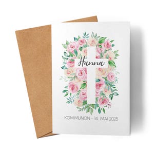 Carte de communion pour fille - Carte de communion personnalisée - Cadeau en argent - Félicitations pour la première communion