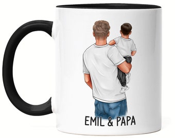 Vatertagsgeschenk Vater & Sohn Tasse Schwarz Personalisiert mit Namen Vatertag Sohn Baby Kinder Geschenk bester Papa Opa Individuelle Tasse