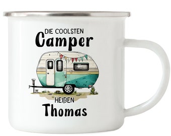 Die coolsten Camper heißen Emaille Tasse Personalisiert Wohnwagen Wohnmobil Camping Kaffeebecher Name Camper Geschenk Camping Tasse